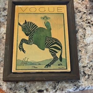 Vintage Tile Vogue Zebra Art Print in Wooden Frame